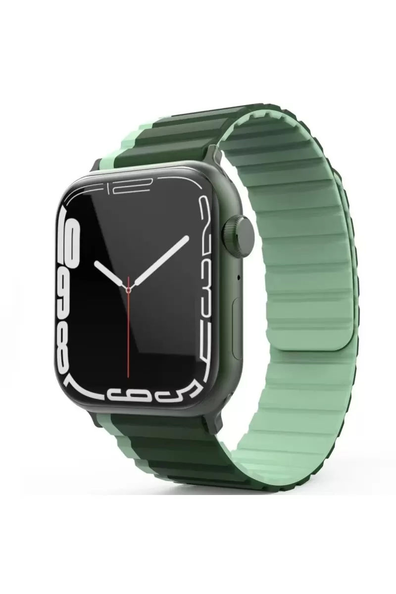 Movenchy Apple Watch 42mm MO-WB1 Çift Renk Mıknatıslı Silikon Kordon - Koyu Yeşil-Açık Yeşil