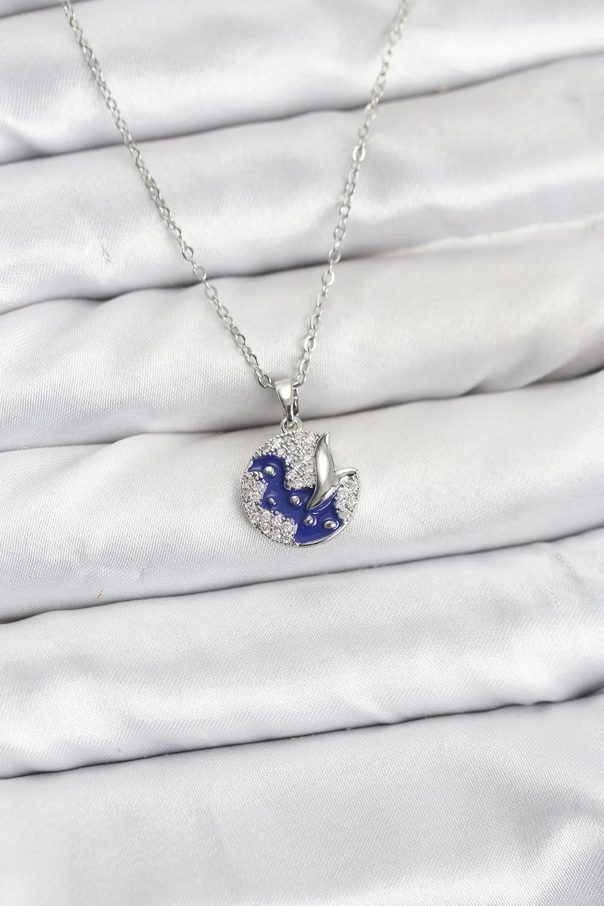 316L Çelik Zincir Gümüş Renk Gece Model Zirkon Taşlı Kadın Kolye