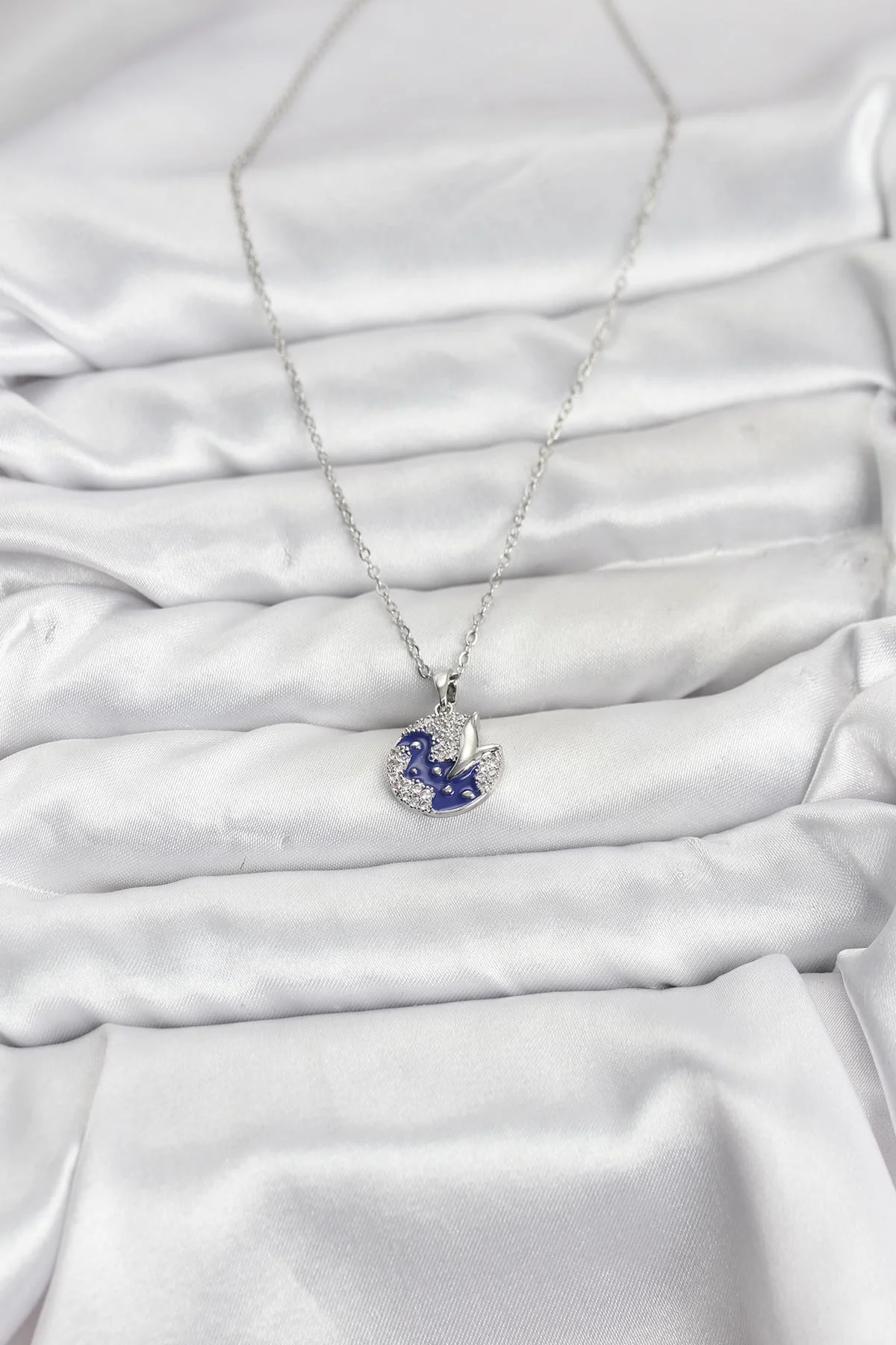 316L Çelik Zincir Gümüş Renk Gece Model Zirkon Taşlı Kadın Kolye