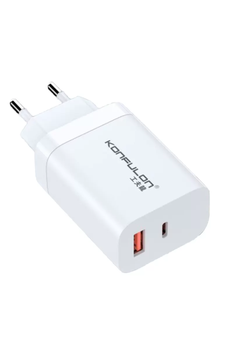 Konfulon C99Q 65W PD Destekli Type-C ve USB Çift Çıkışlı Hızlı Şarj Adaptörü - Beyaz