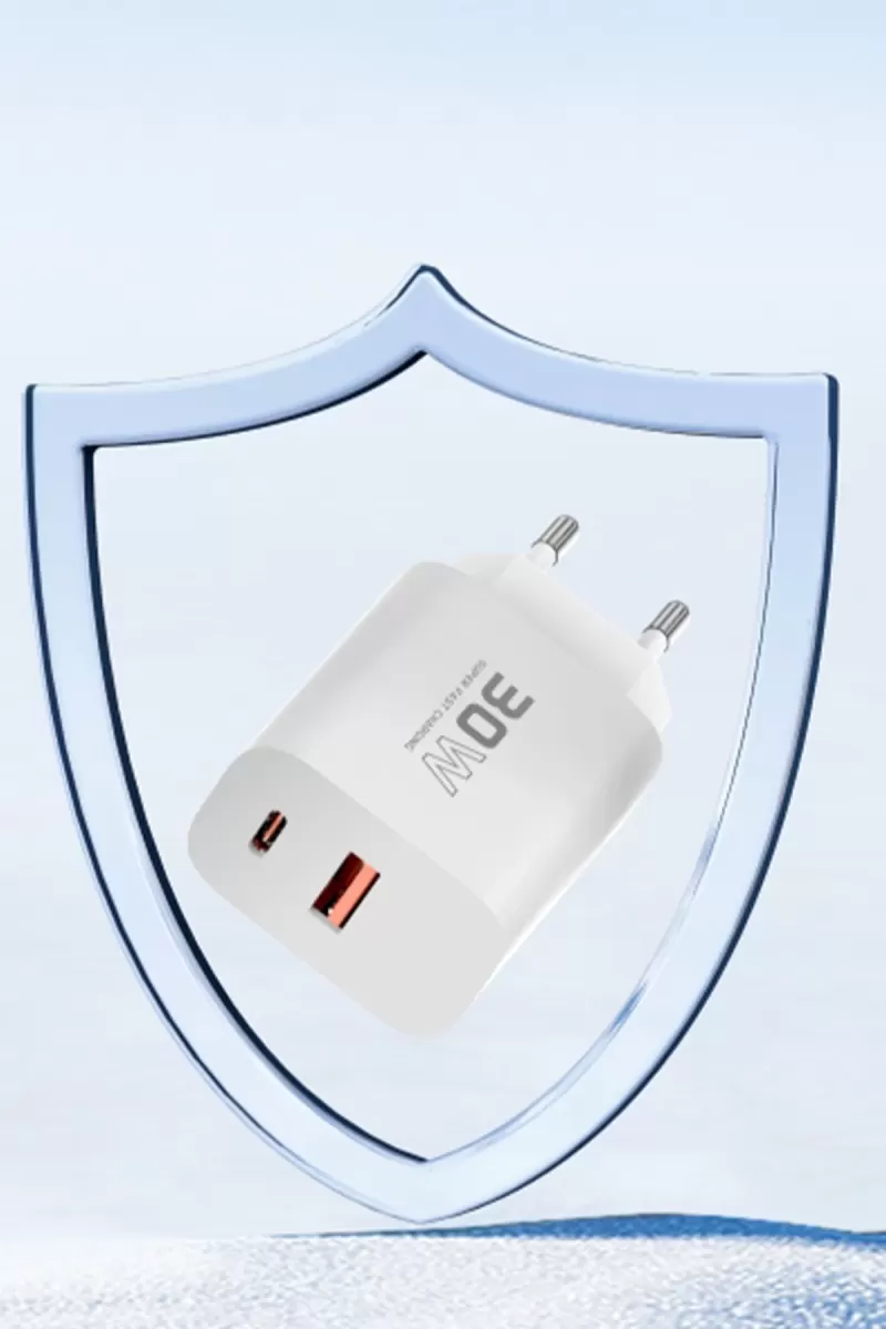 Konfulon C89Q 1 Adet 30W Type-C ve 1 Adet 22.5W USB Çıkışlı Ekstra DL49 1M USB to Type-C Kablolu PD Şarj Cihazı - Beyaz