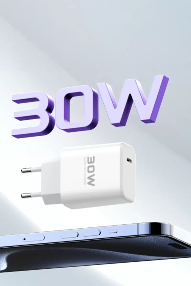 Joko JK89 30W Type-C Çıkışlı Ekstra DC67 1M Type-C to Type-C Kablolu PD Şarj Cihazı - Beyaz