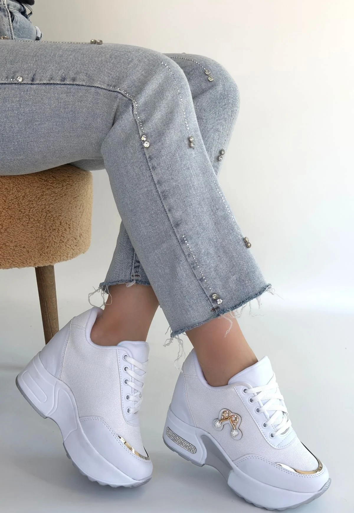 Wody Beyaz Cilt Simli Bağcıklı Spor Ayakkabı