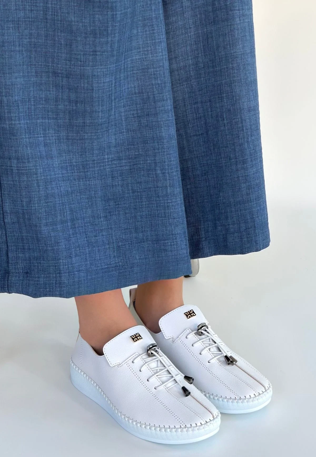 Warte Beyaz Deri Bağcıklı Spor Ayakkabı