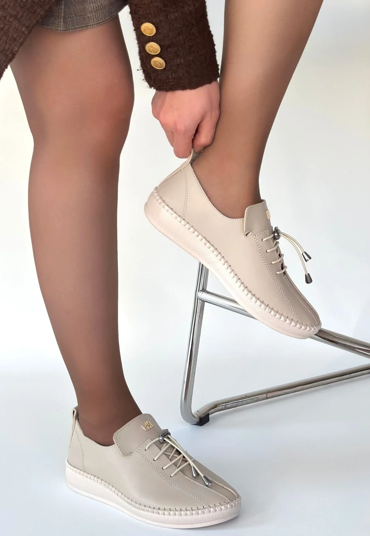 Warte Bej Deri Bağcıklı Spor Ayakkabı