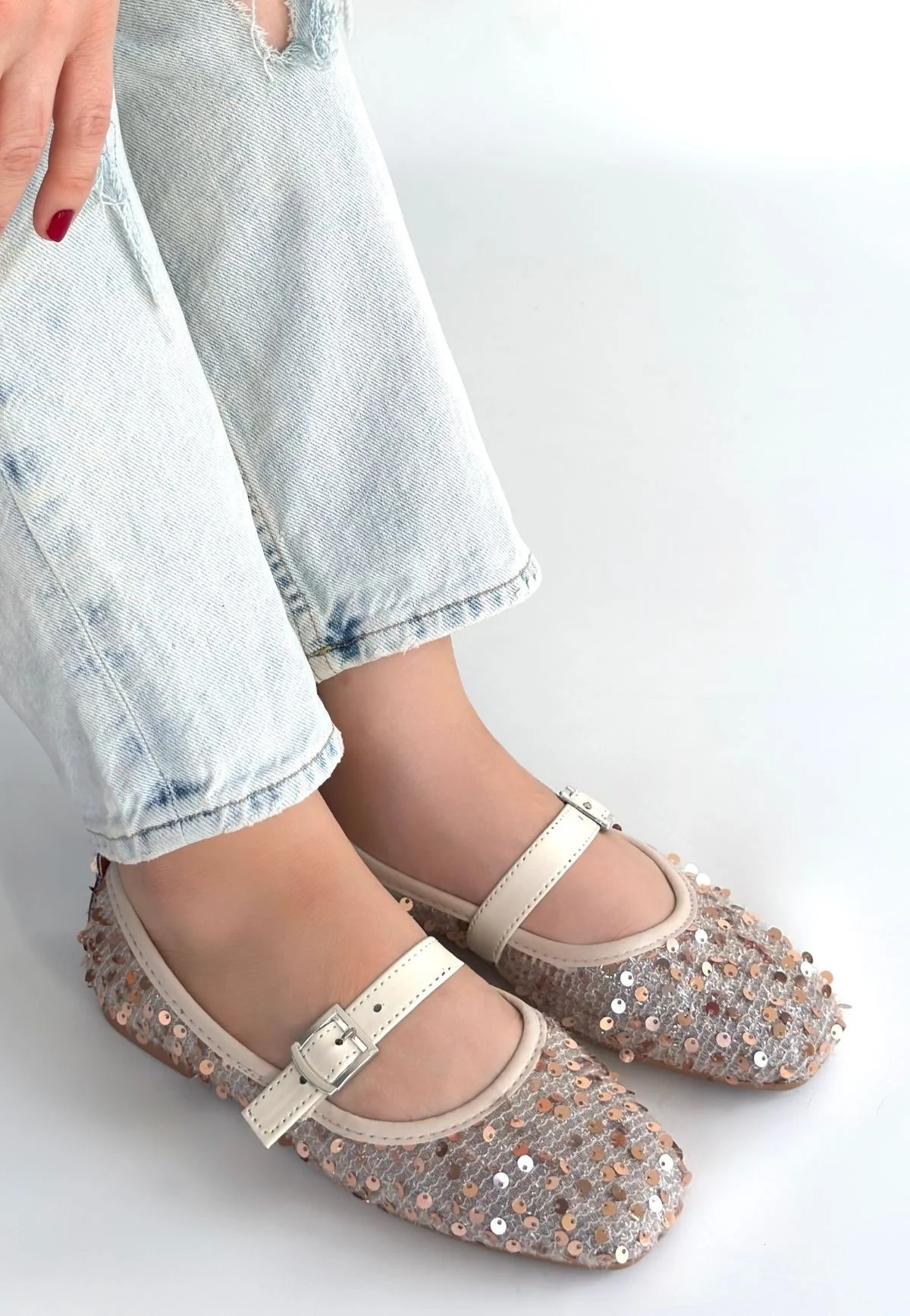 Moden Bej Süet Babae Ayakkabı