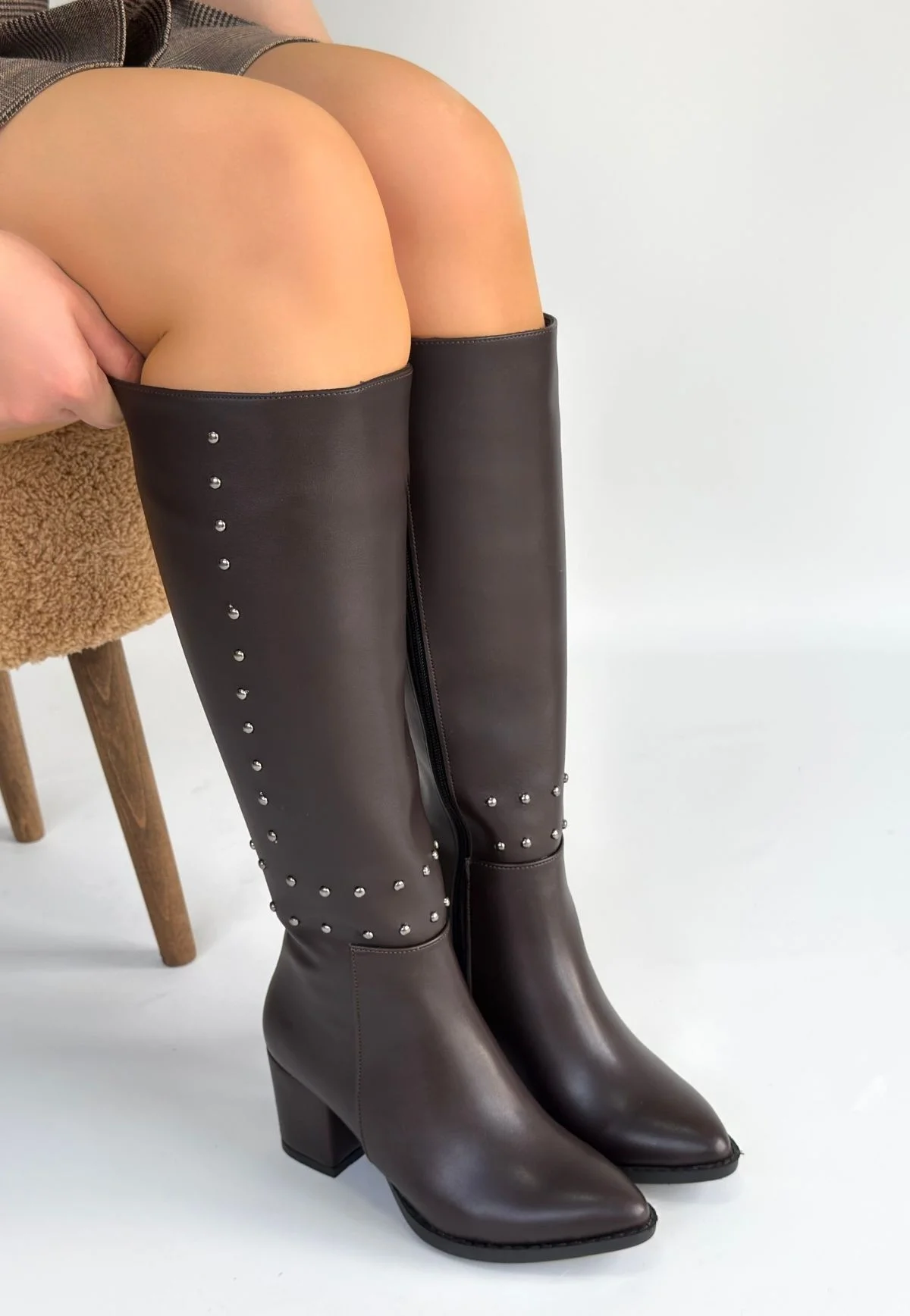 Tiyan Kahverengi Cilt Topuklu Çizme