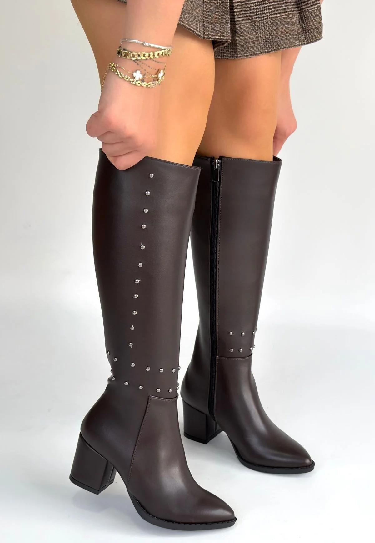 Tiyan Kahverengi Cilt Topuklu Çizme