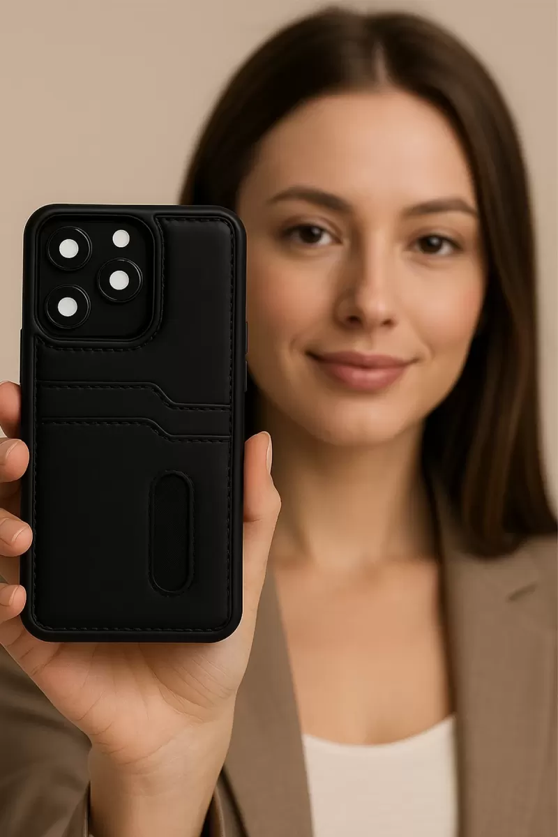 Newface Apple iPhone 16E Kılıf Sara Kartvizitli Deri Kılıf - Lacivert