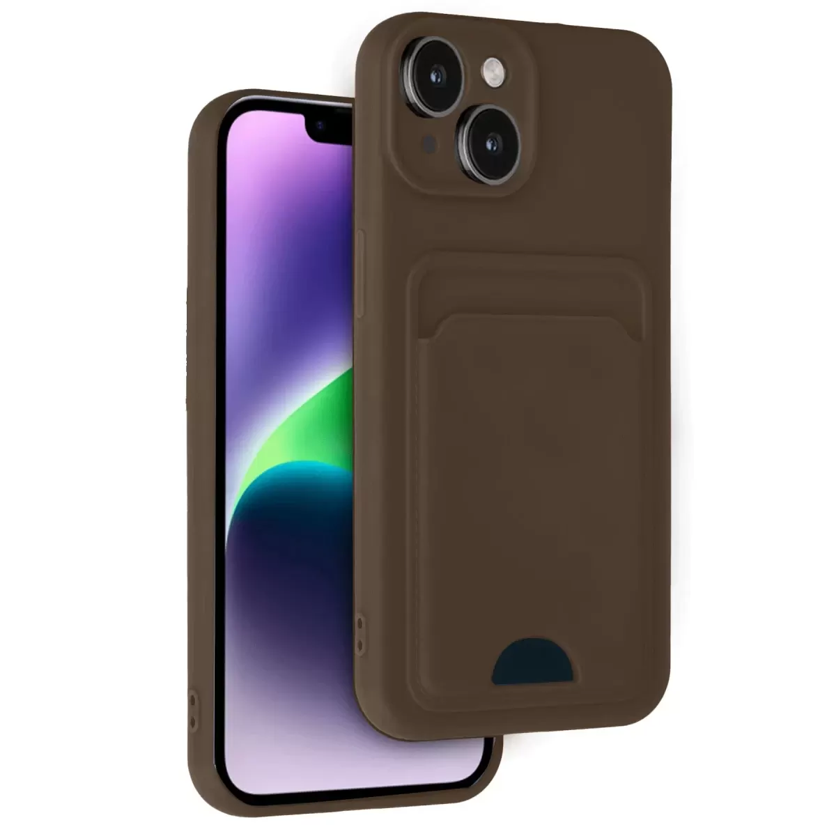 Newface Apple iPhone 14 Kılıf Kelvin Kartvizitli Silikon - Kahverengi