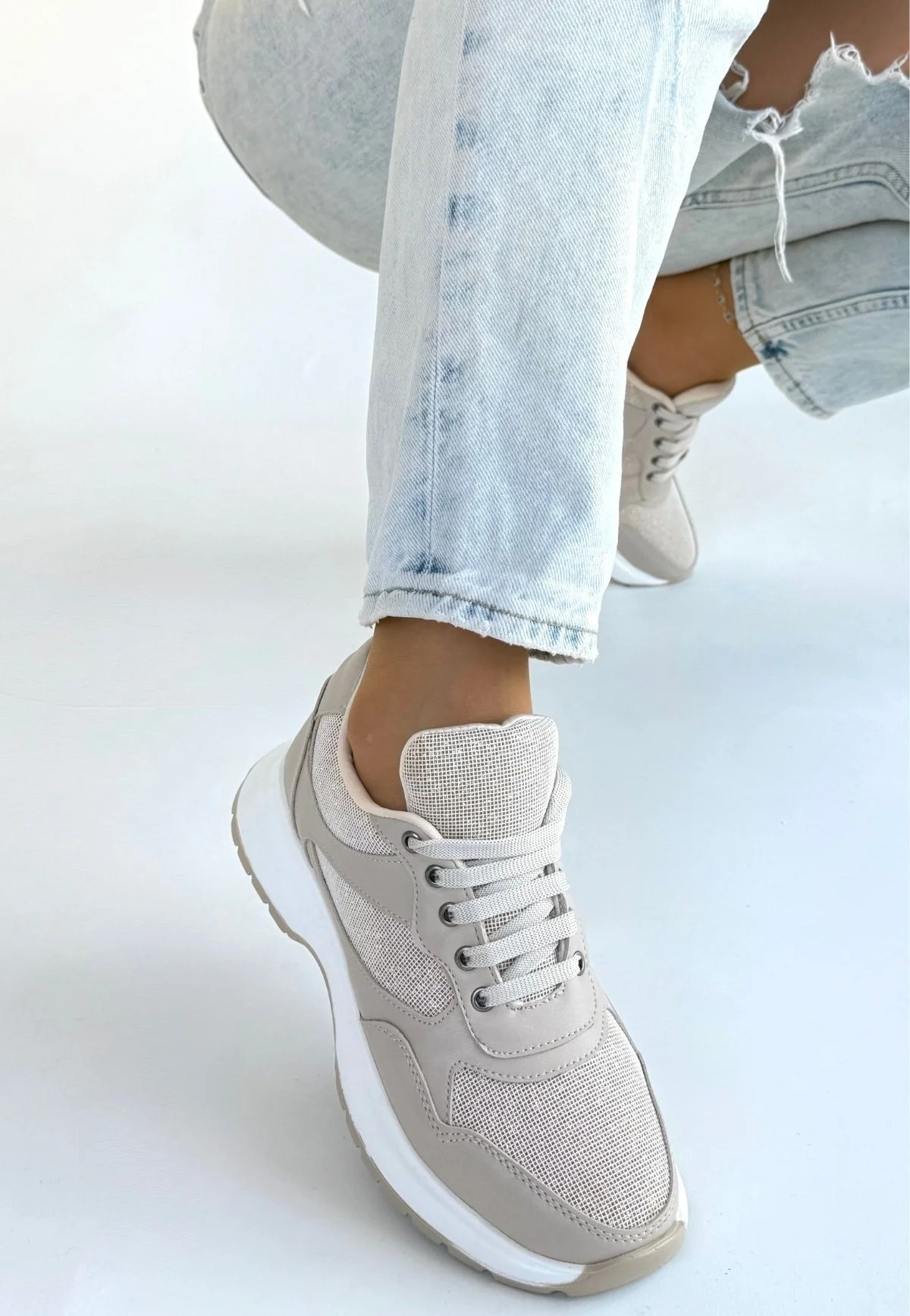 Slar Bej Cilt Bağcıklı Spor Ayakkabı