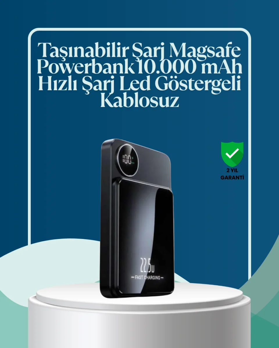 10000mAh Kapasiteli Manyetik USB-C ve Kablosuz Powerbank W09