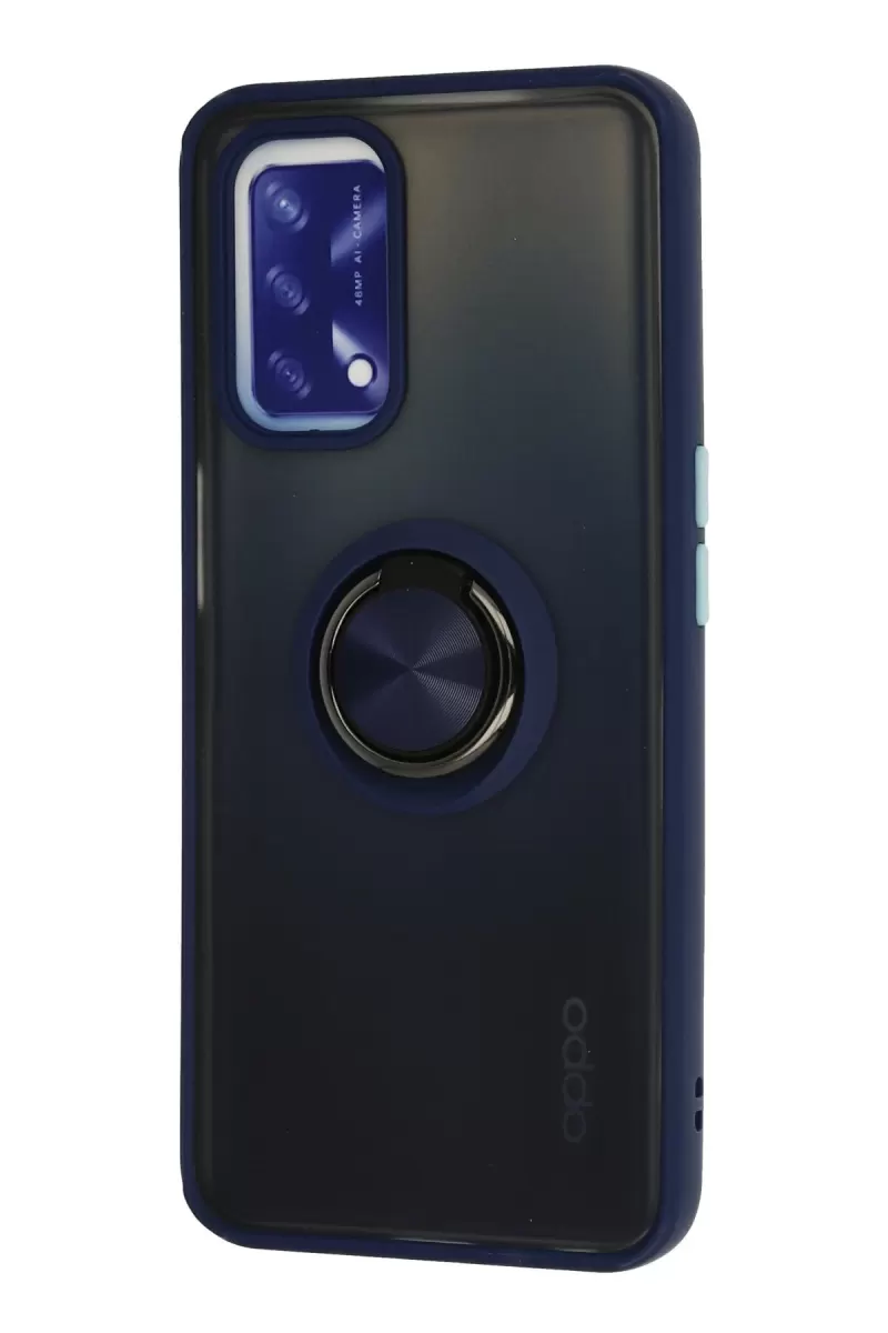 Newface Oppo A74 4G Kılıf Montreal Yüzüklü Silikon Kapak - Lacivert