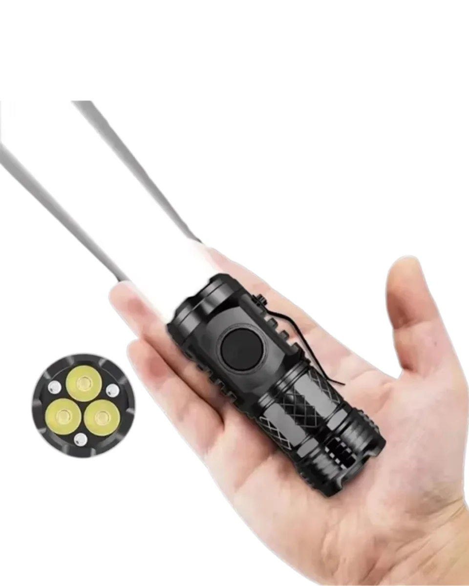 3 LED El Feneri 5 Modlu Güçlü Aydınlatma ve Metal Klipsli