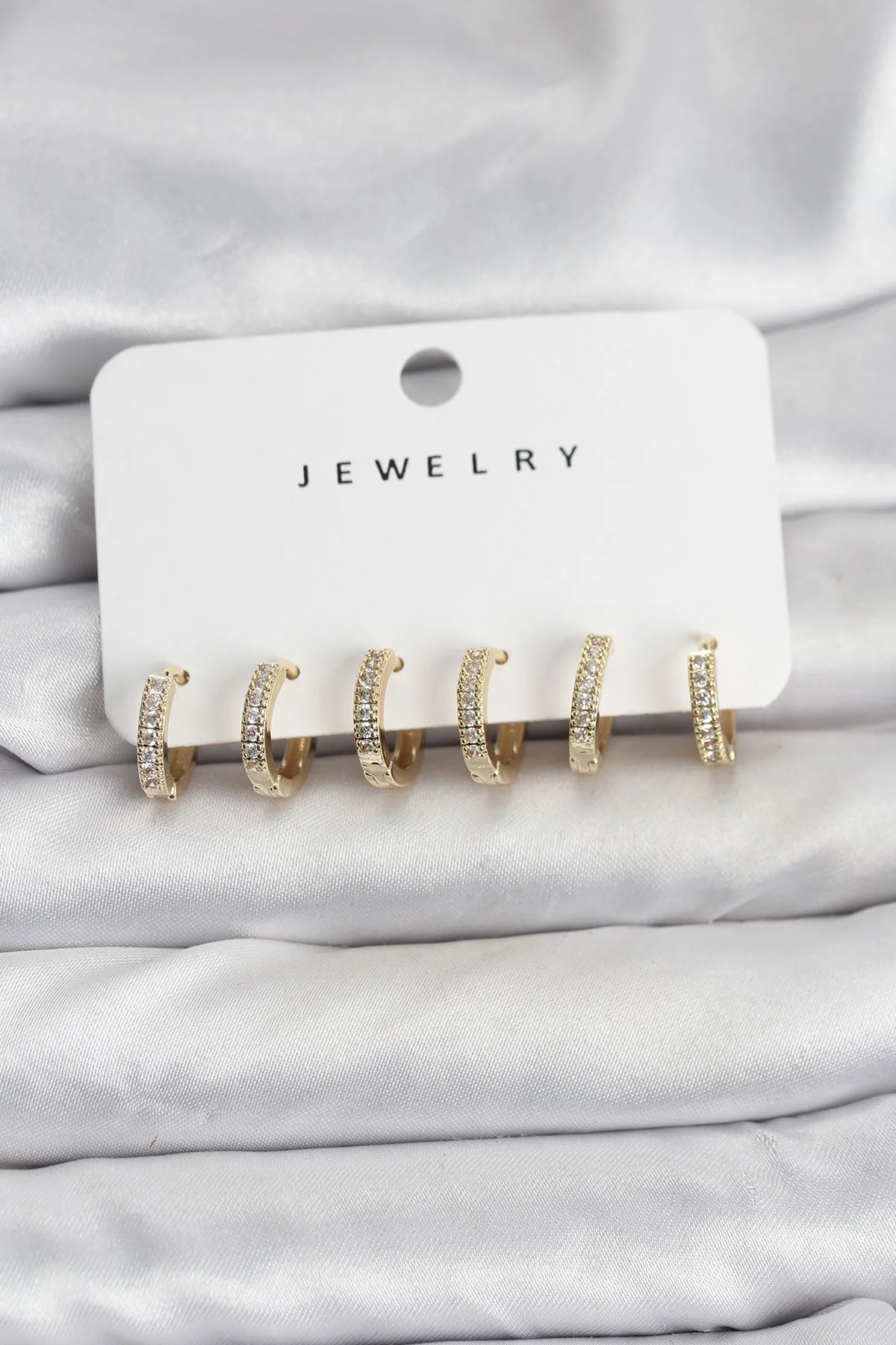 Gold Renk Pirinç Zirkon Taşlı Halka Kadın Küpe Seti