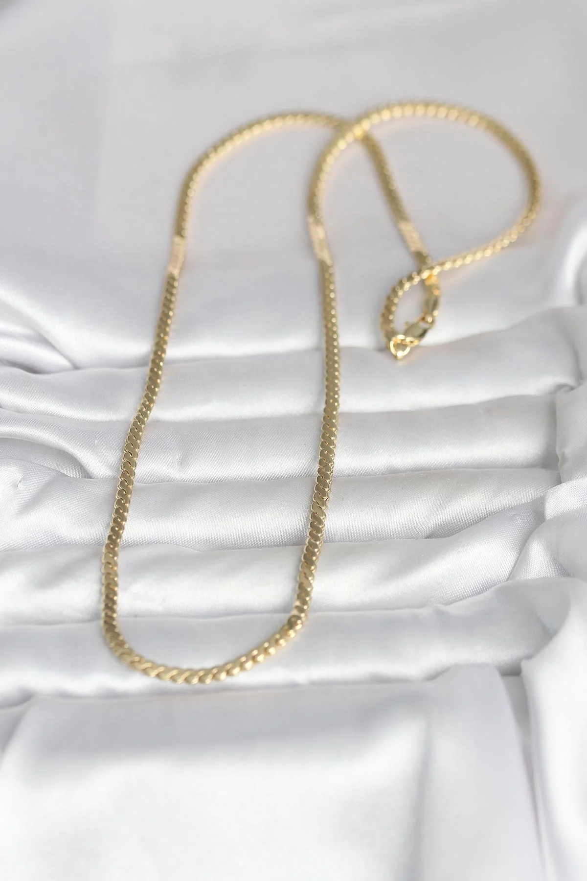 CM 14K Gold Renk Yassı Ezme Zincir Model 60 cm Kadın Kolye