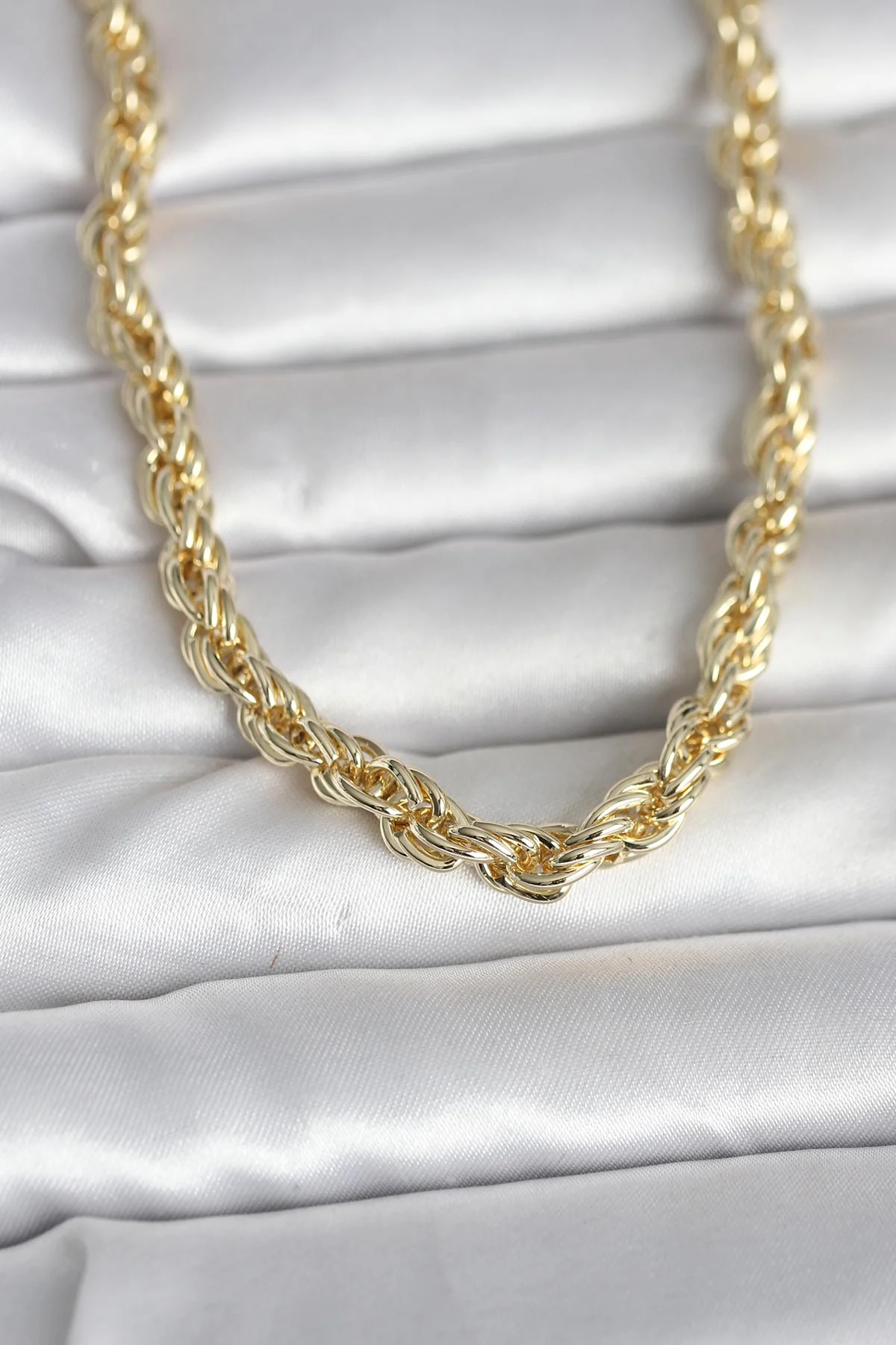 CM 14K Gold Renk Kalın Burgu Zincirli Model 60 cm Kadın Kolye