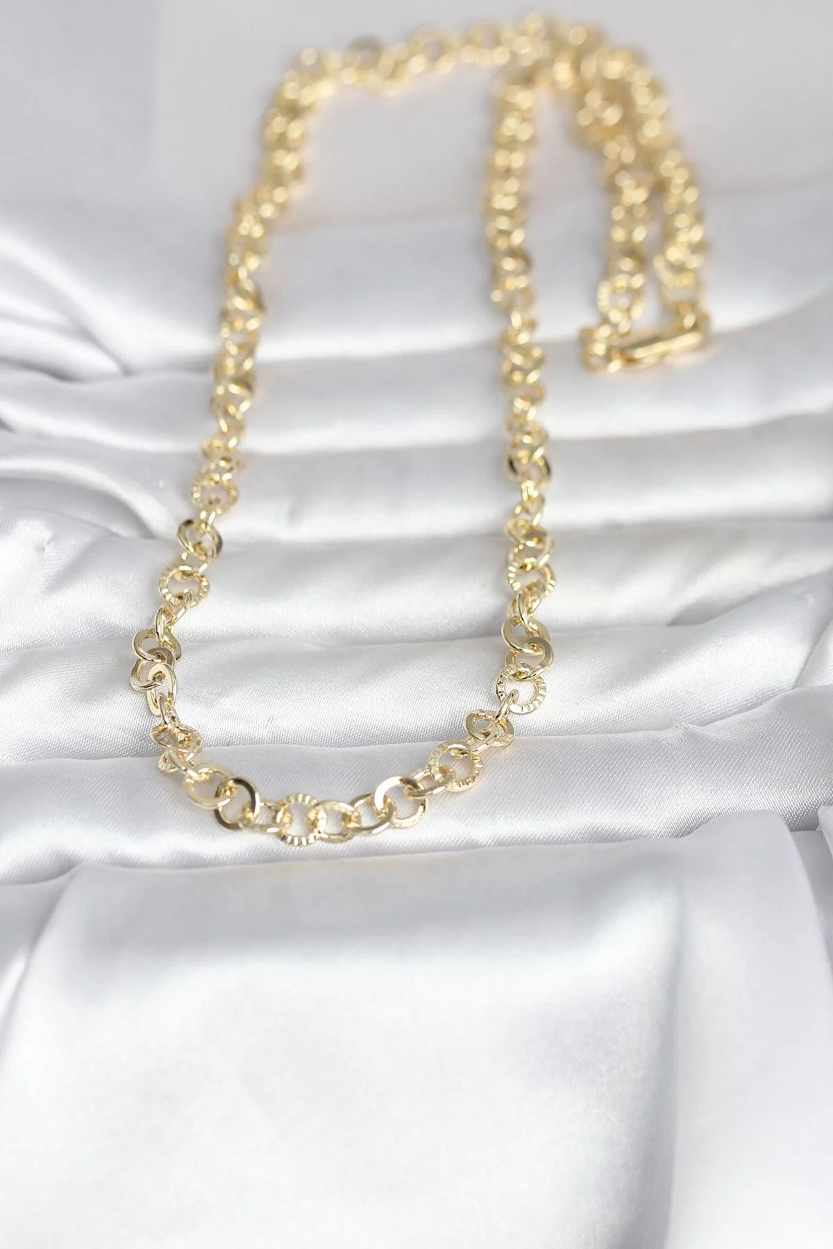 CM 14K Gold Renk Kalın Halka Zincirli 60 cm Kadın Kolye