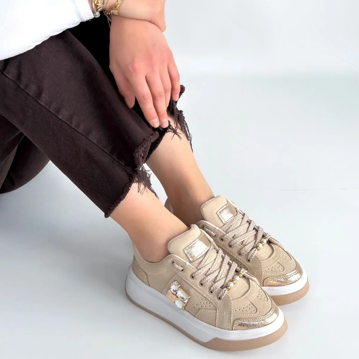 Ceans Bej Süet Bağcıklı Spor Ayakkabı