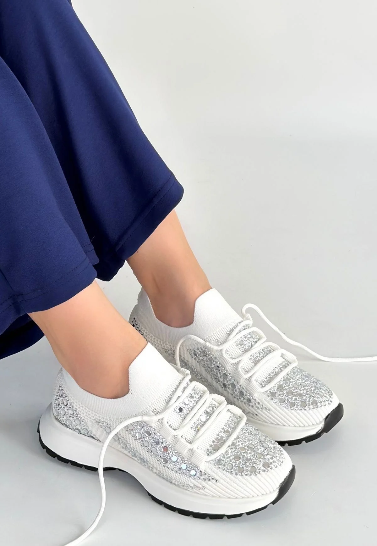 Ceas Beyaz Triko Bağcıklı Spor Ayakkabı