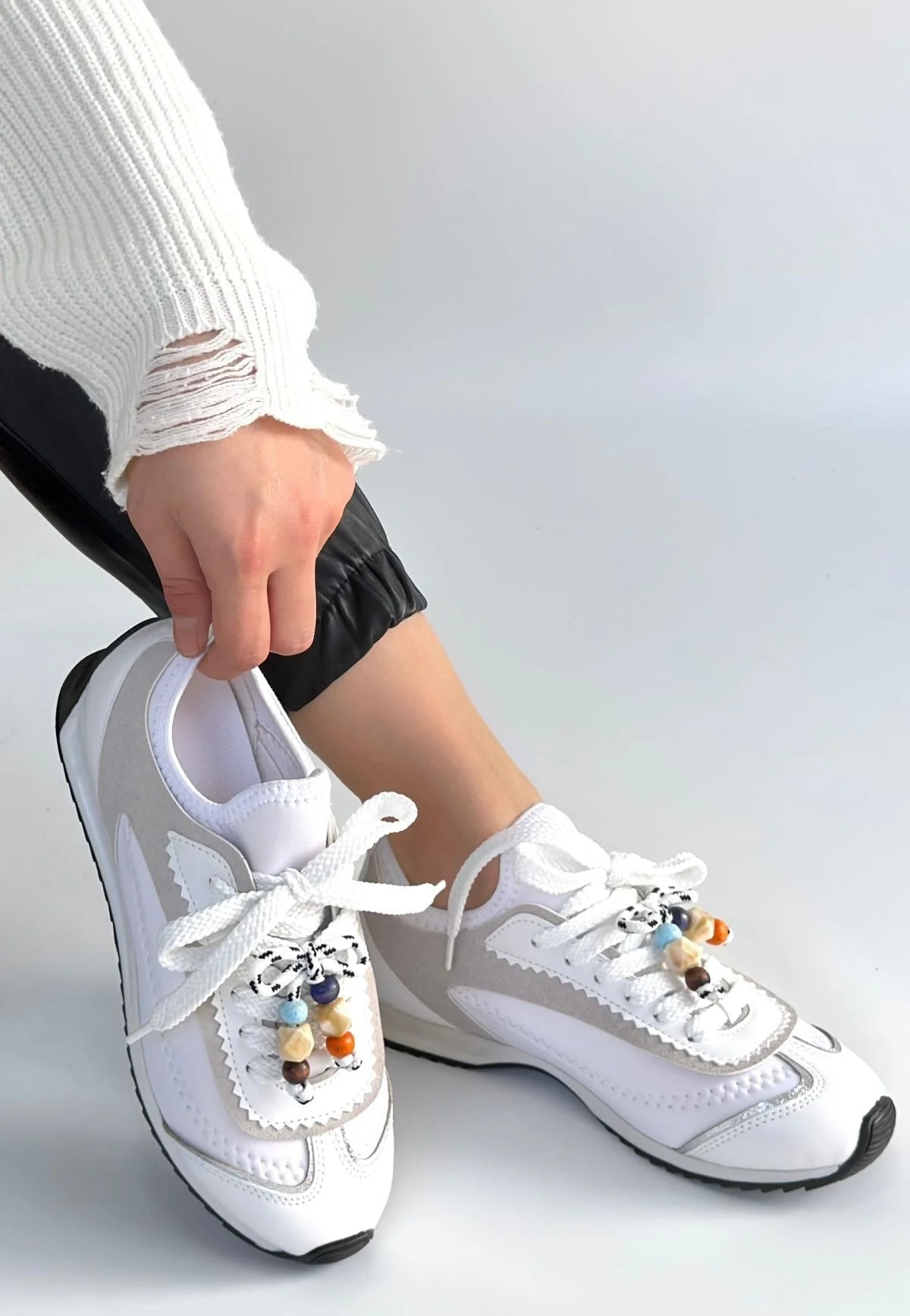 Riaf Beyaz Cilt Bağcıklı Spor Ayakkabı