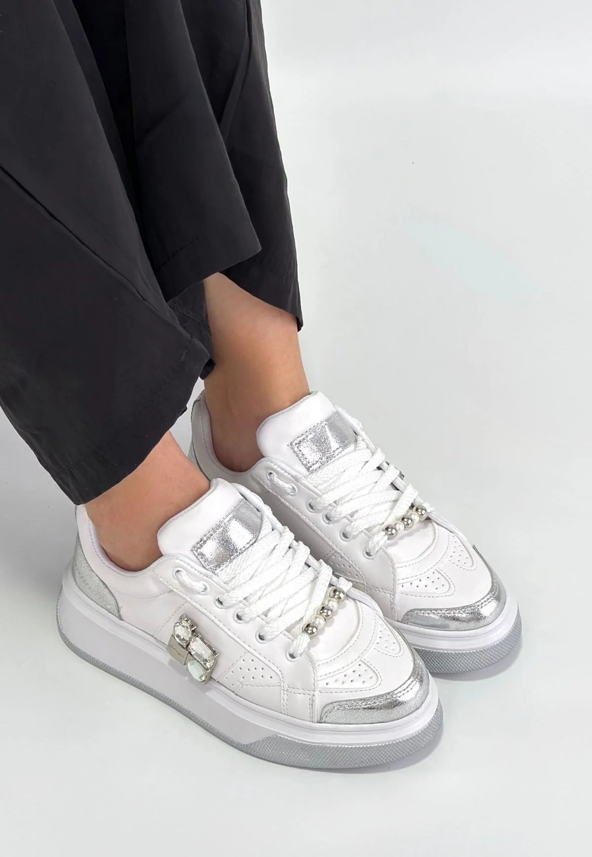 Ceans Beyaz Cilt Bağcıklı Spor Ayakkabı