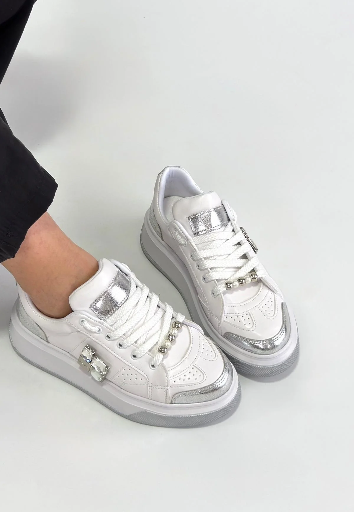 Ceans Beyaz Cilt Bağcıklı Spor Ayakkabı