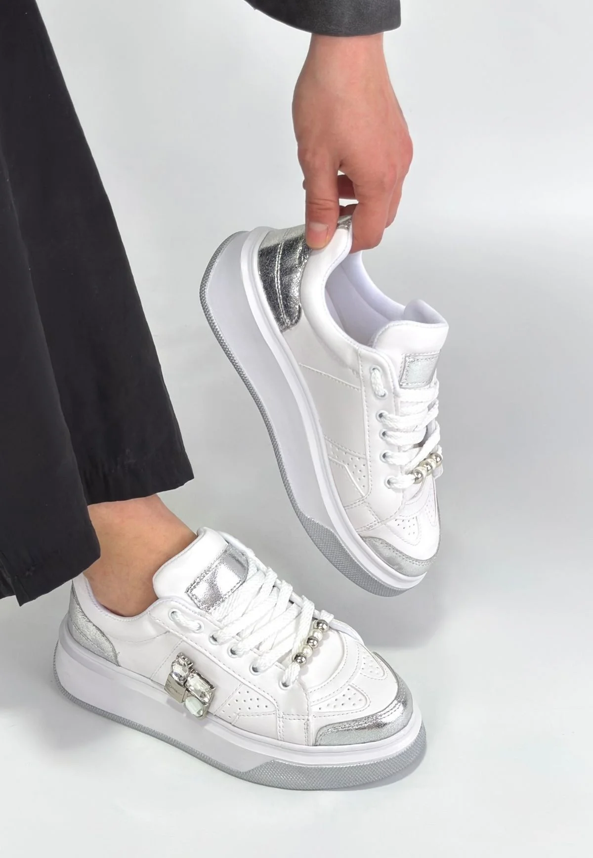 Ceans Beyaz Cilt Bağcıklı Spor Ayakkabı