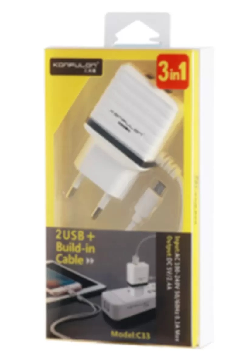 Konfulon C33 Hızlı Şarj Cihazı 3in1 (Dahili Lightning Kablo iphone Uyumlulu)