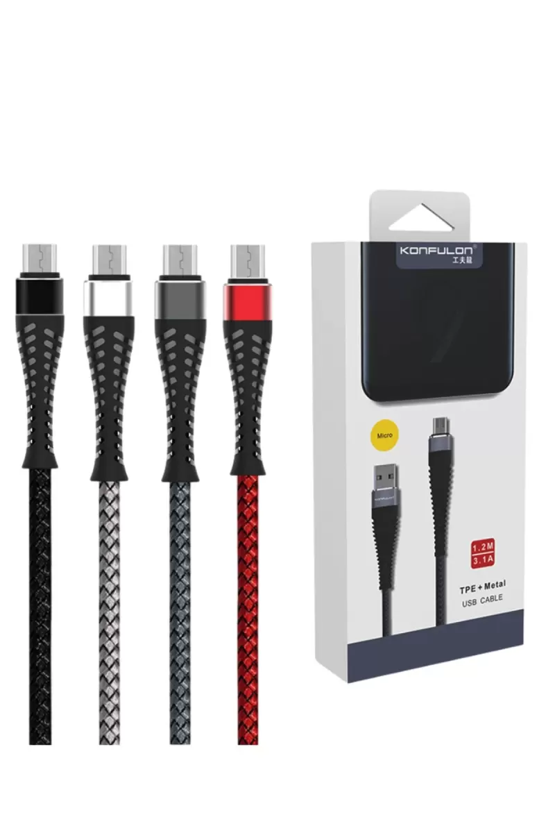 Konfulon S61 Micro USB Kablo 1.2M 2.1A - Kırmızı
