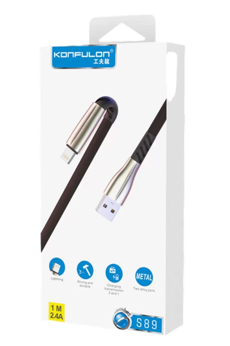 Konfulon S89 Metal Uçlu Lightning Kablo iphone Uyumlu 1M 2.4A - Kırmızı