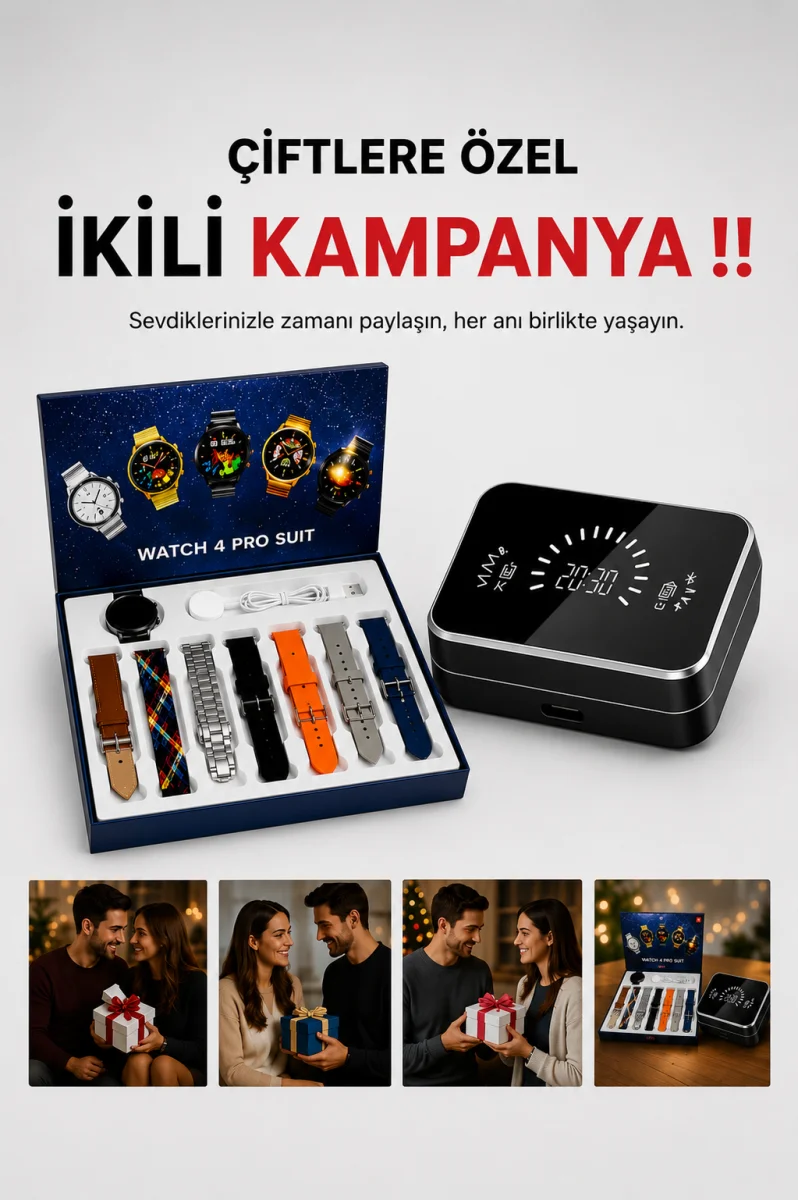 Powerbank Aynalı Bluetooth Kulaklık Ve Akıllı Saat Seti ANC Özelliği Dokunamatik