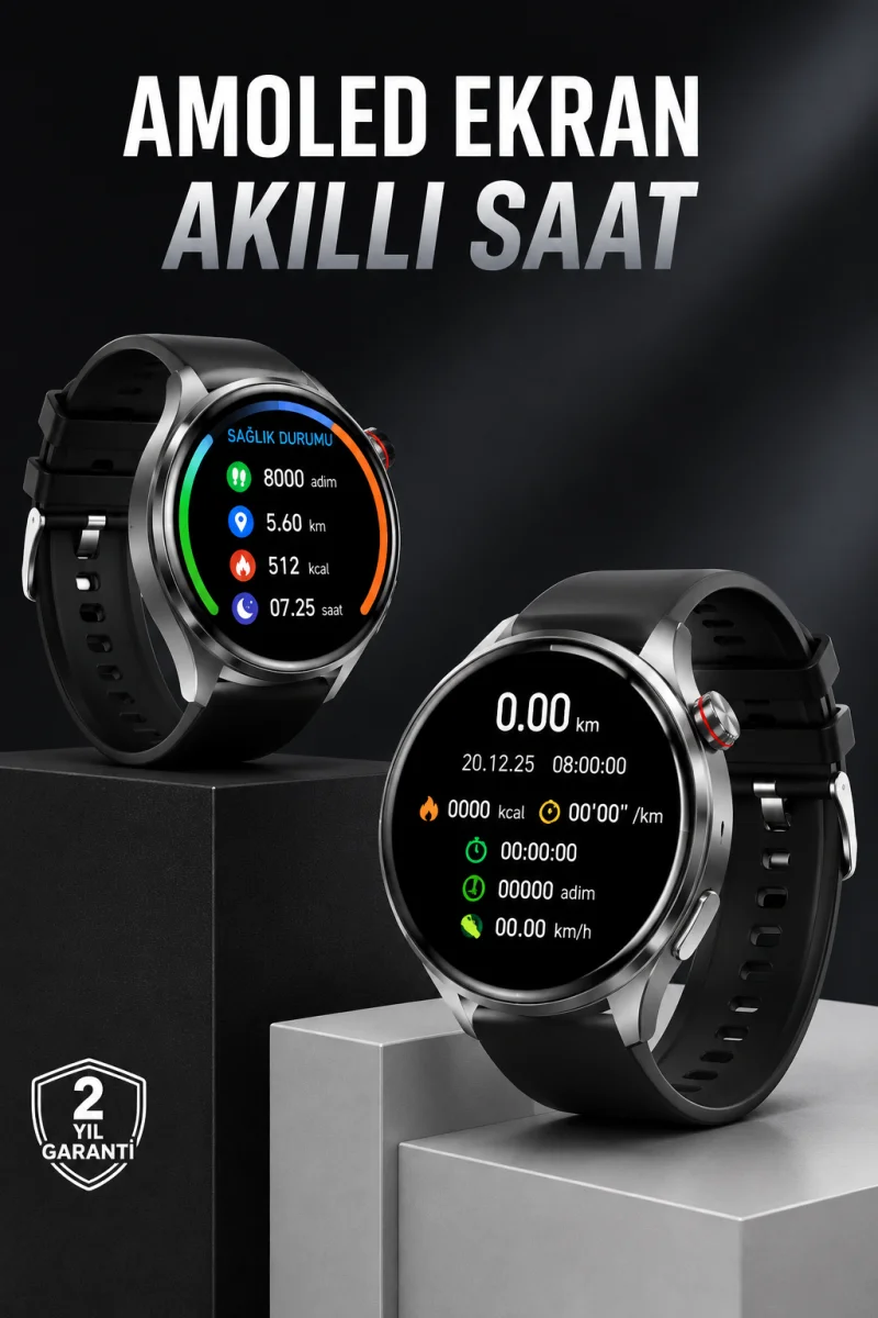 Akıllı Saat Bluetooth Bağlantılı Amoled Ekran Uyku ve Sağlık Takibi