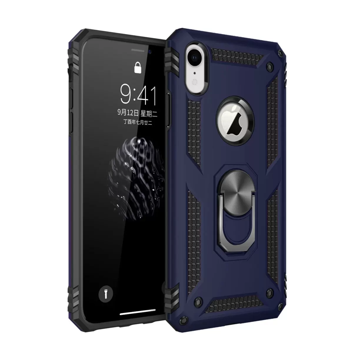Newface Apple iPhone XR Kılıf Sofya Yüzüklü Silikon Kapak - Lacivert