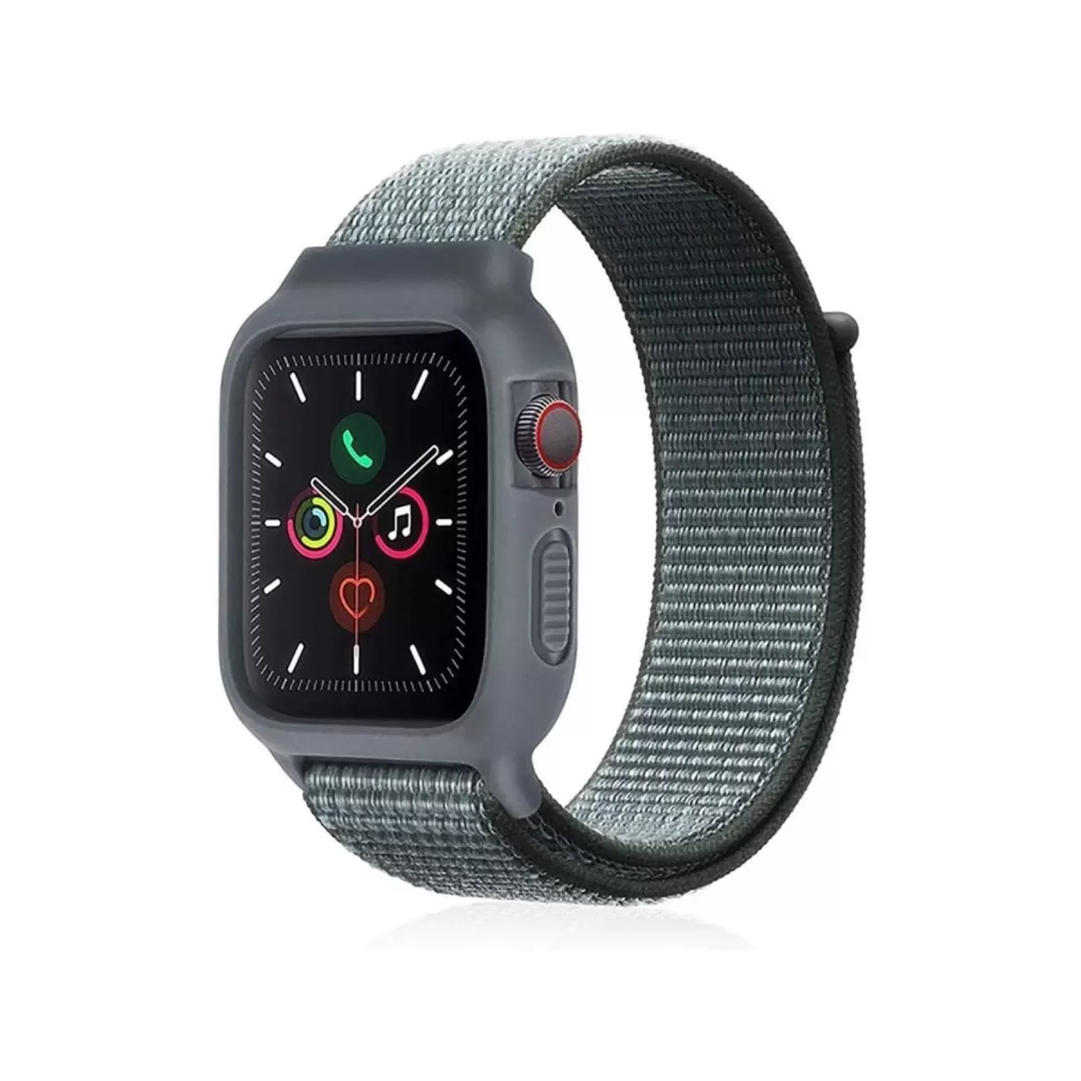Newface Apple Watch 38mm Hasırlı Cırtcırtlı Kasalı Kordon - Gri-Turkuaz