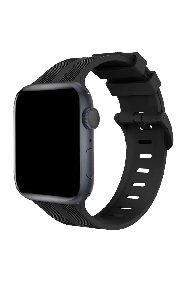 Newface Apple Watch 42mm KR408 Çizgili Silikon Kordon - Siyah