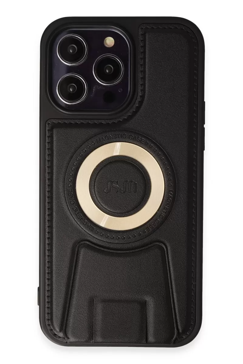 Newface Apple iPhone 14 Pro Kılıf Merkür Magneticsafe Standlı Kapak - Siyah