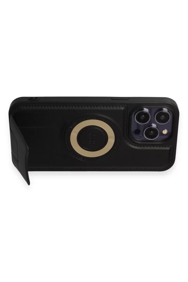 Newface Apple iPhone 14 Pro Kılıf Merkür Magneticsafe Standlı Kapak - Siyah
