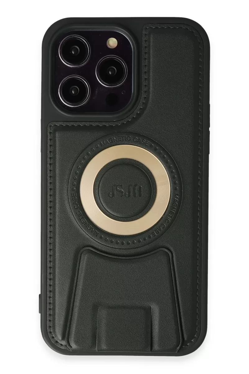 Newface Apple iPhone 14 Pro Kılıf Merkür Magneticsafe Standlı Kapak - Koyu Yeşil