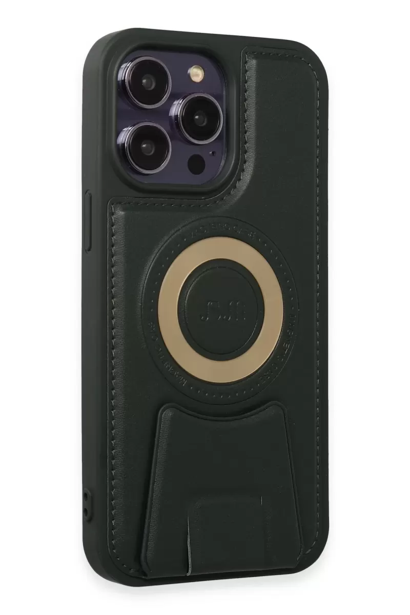 Newface Apple iPhone 14 Pro Kılıf Merkür Magneticsafe Standlı Kapak - Koyu Yeşil