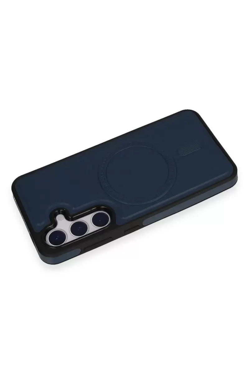 Newface Samsung Galaxy S24 Kılıf Ozzi Magsafe Deri Kapak - Lacivert