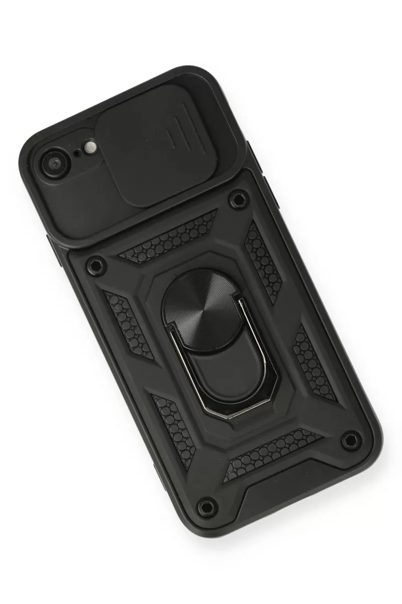 Newface Apple iPhone 7 Kılıf Pars Lens Yüzüklü Silikon - Siyah