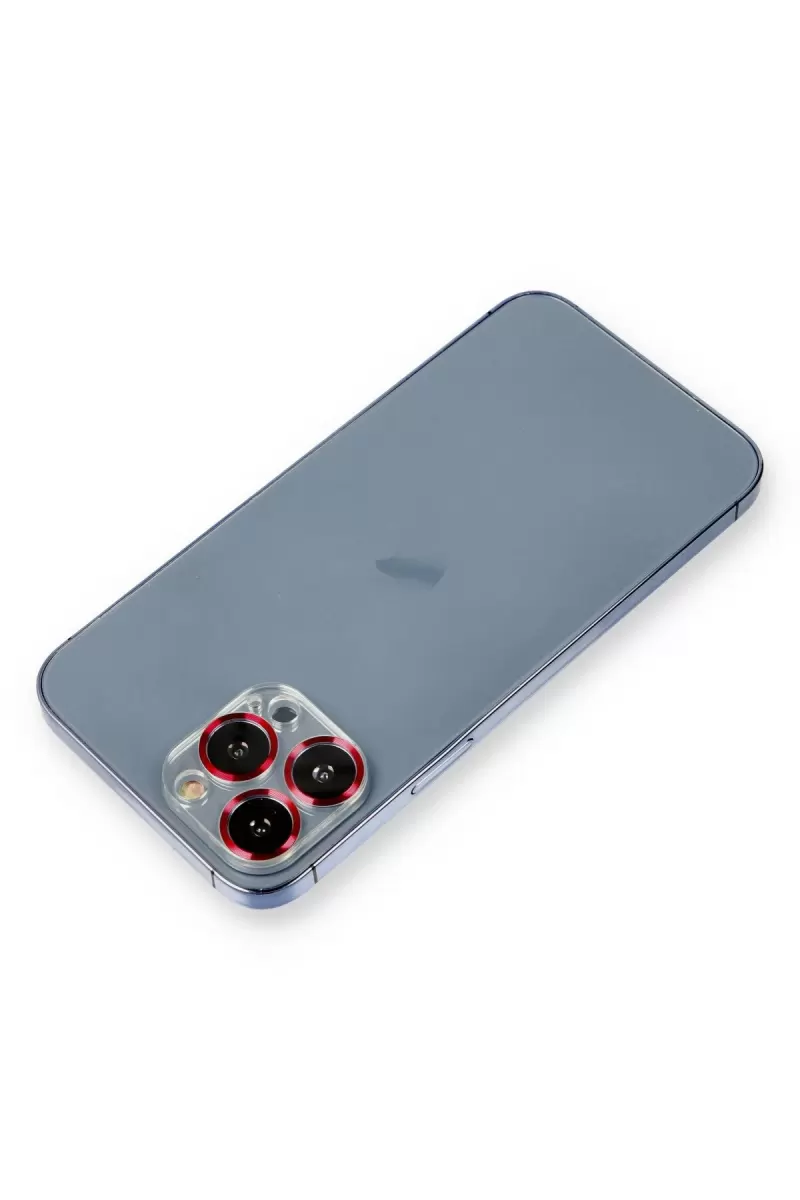Newface Apple iPhone 13 Pro Max Metal Kamera Lens Koruma Cam - Kırmızı