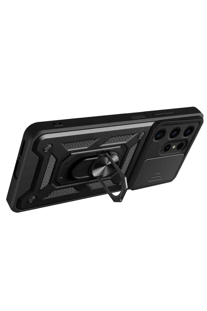 Newface Samsung Galaxy S24 Ultra Kılıf Pars Lens Yüzüklü Silikon - Lacivert