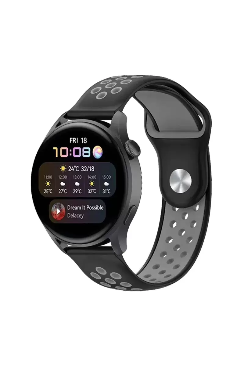 Newface Watch 22mm Spor Delikli Kordon - Siyah-Gri