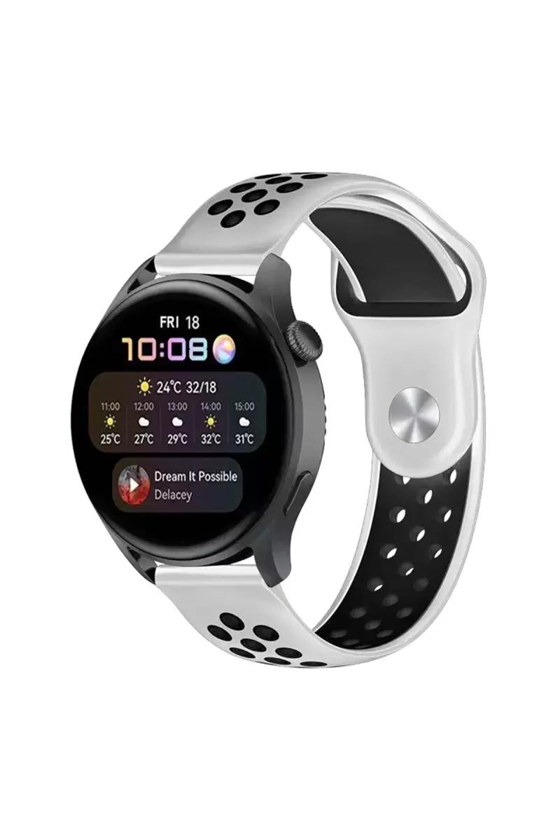 Newface Watch 22mm Spor Delikli Kordon - Beyaz-Siyah