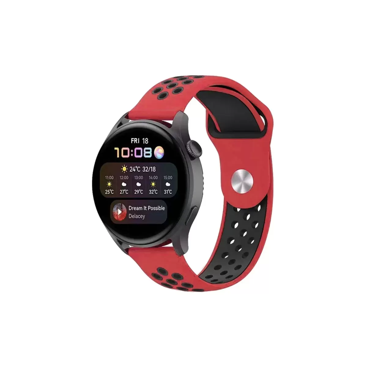 Newface Watch 22mm Spor Delikli Kordon - Kırmızı-Siyah