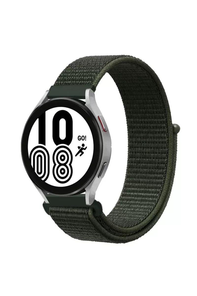Newface Samsung Galaxy Watch 4 Hasırlı Cırtcırtlı Kordon - Haki Yeşil