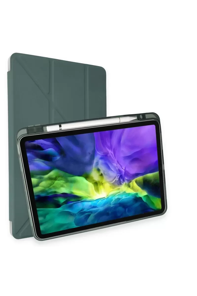 Newface Apple iPad 10.2 (8.nesil) Kılıf Kalemlikli Hugo Tablet Kılıfı - Koyu Yeşil
