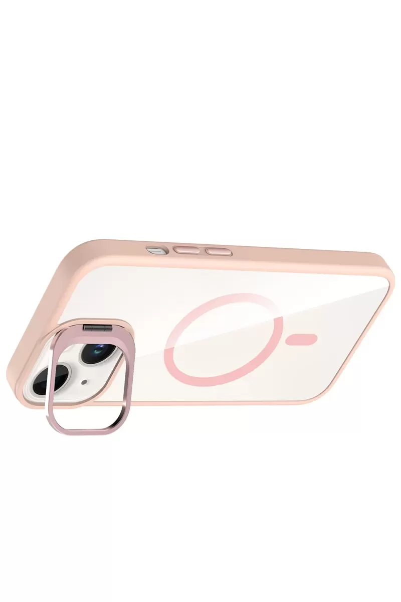 Joko Apple iPhone 15 Remim Lensli Magsafe Standlı Kapak - Pembe